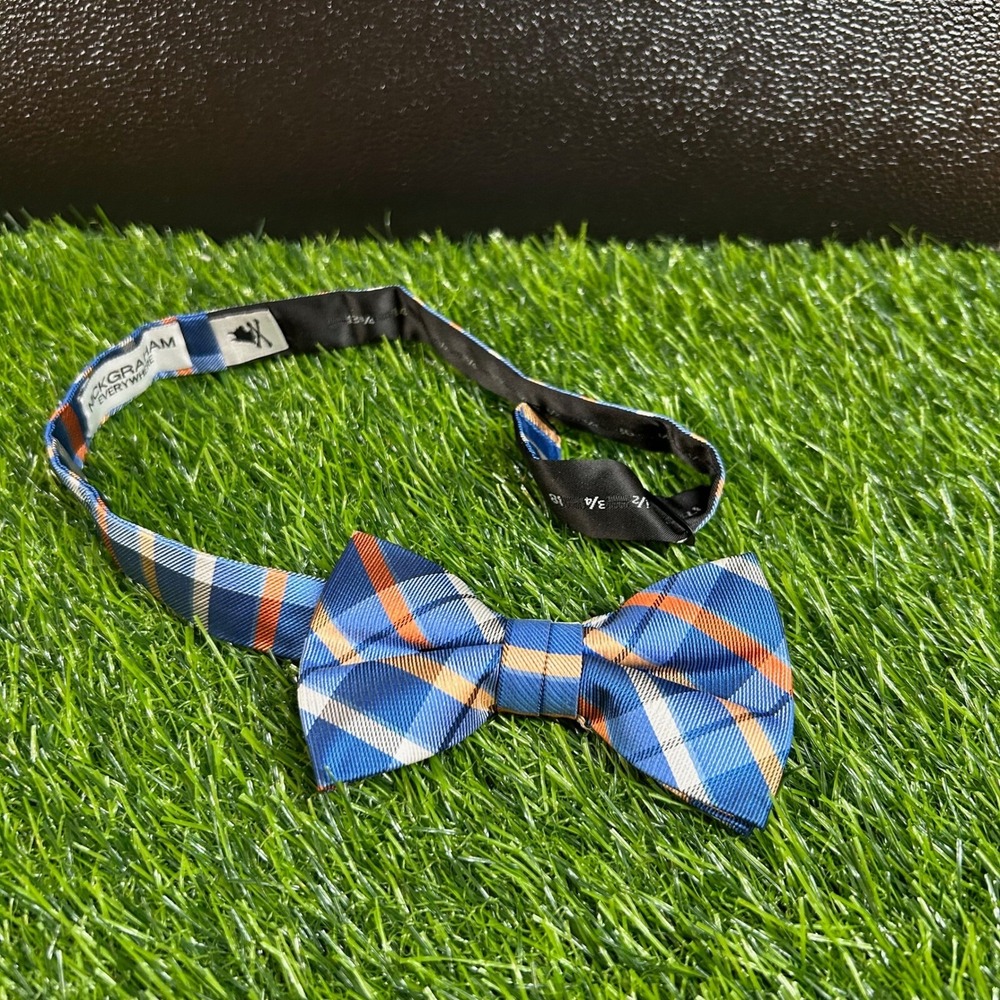 Nick Graham Everywhere Bow Tie Mens One Size Blue Orange Plaid Adjustable Strap